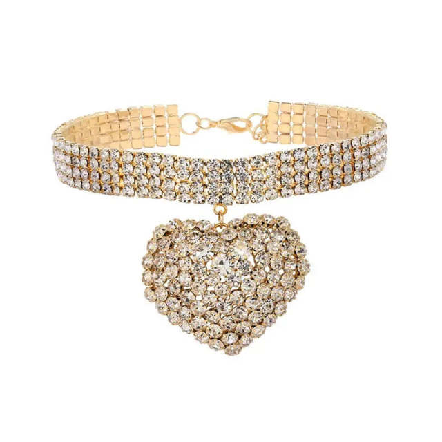 Chunky diamond heart charm choker necklace