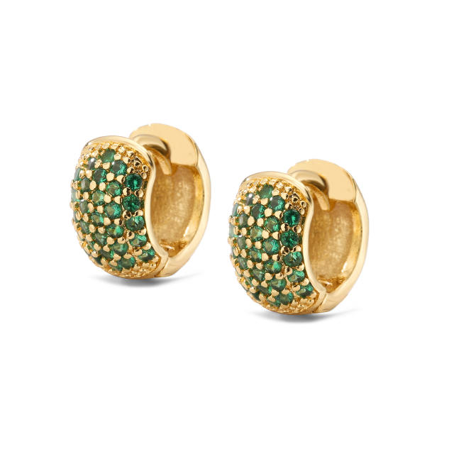 Delicate pave setting color cubic zircon gold plated copper bold huggie earrings