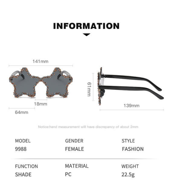 Funny star shape colorful rhinestone sunglasses