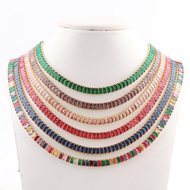 Luxury color cubic zircon gold plated copper tennis chain necklace choker