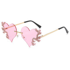 Personality funny colorful rhinestone heart shape rimless sunglasses