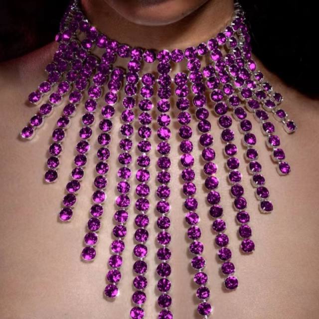 Luxury colorful rhinestone tassel long necklace for women