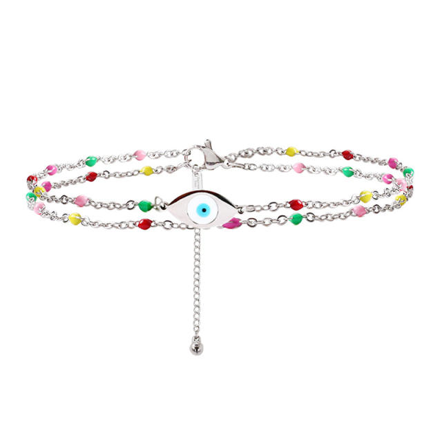 Boho colorful bead evil eye stainless steel anklet