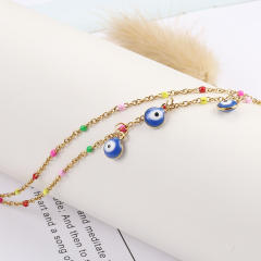 Colorful bead evil eye charm stainless steel anklet