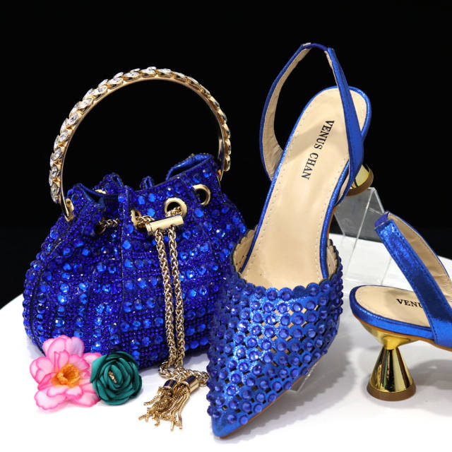 Luxury colorful rhinestone pave setting busket bat heels set