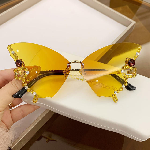 Personality colorful diamond butterfly rimless sunglasses