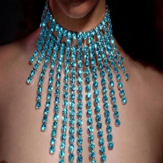 Luxury colorful rhinestone tassel long necklace for women