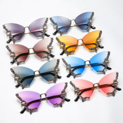 Personality butterfly shape rimless diamond sunglasses