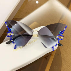 Personality colorful diamond butterfly rimless sunglasses