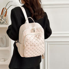 Casual quilted plain color women nylon backpack