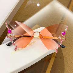 Personality colorful diamond butterfly rimless sunglasses