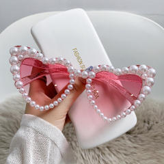 INS pearl bead heart shape funny sunglasses