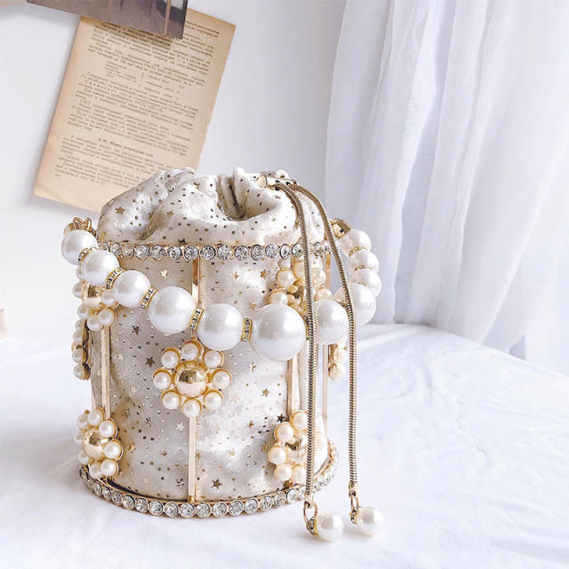 Vintage pearl rhinestone handel box evening bag