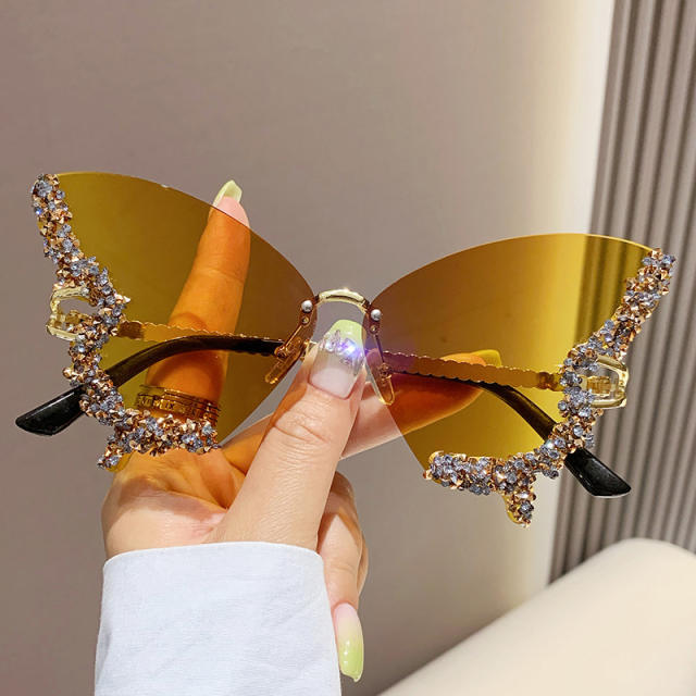 Personality diamond butterfly shape rimless sunglasses