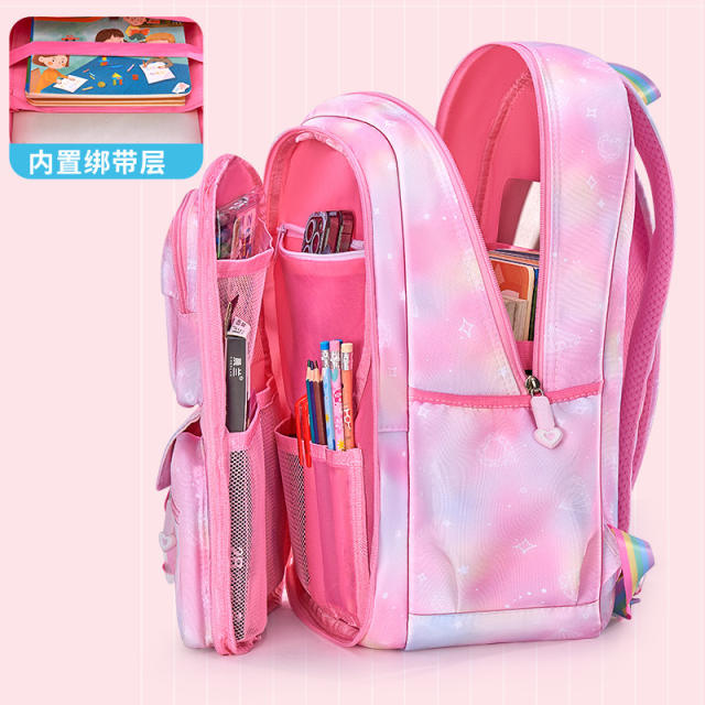 Magic color pink purple large storage school bag backpack