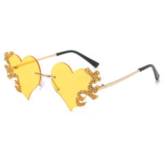 Personality funny colorful rhinestone heart shape rimless sunglasses