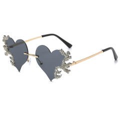 Personality funny colorful rhinestone heart shape rimless sunglasses