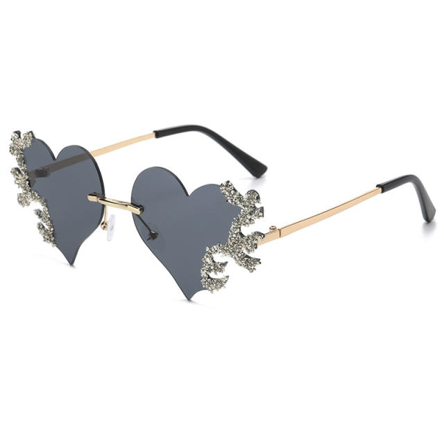 Personality funny colorful rhinestone heart shape rimless sunglasses