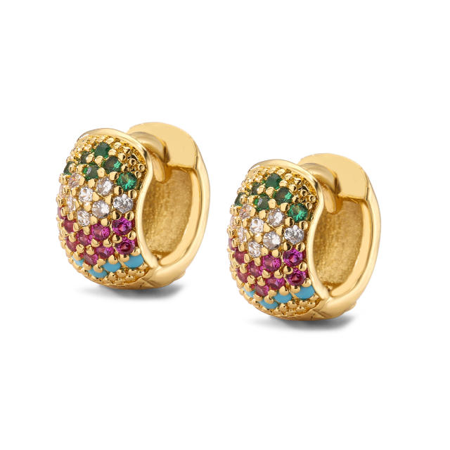 Delicate pave setting color cubic zircon gold plated copper bold huggie earrings