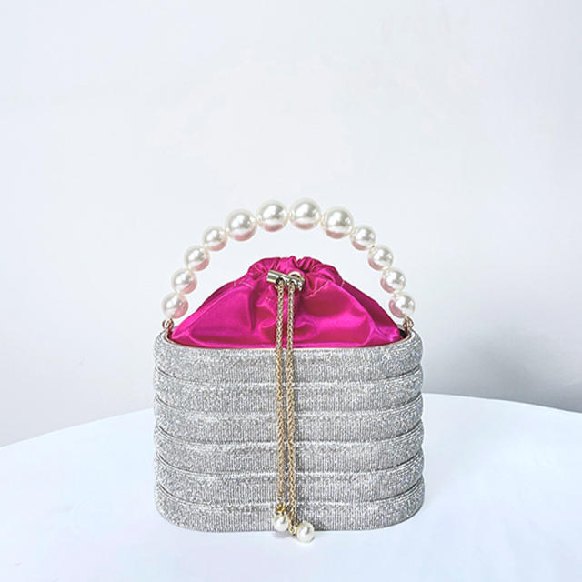 Luxury rhienstone diamond pearl handle box bag evening bag