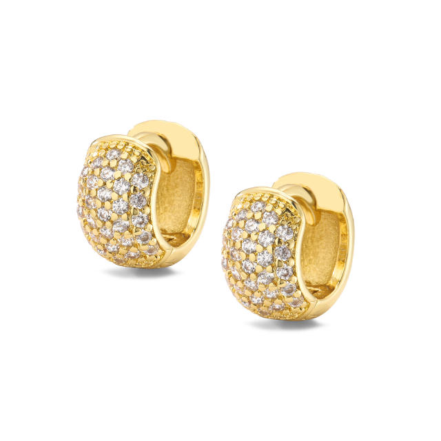 Delicate pave setting color cubic zircon gold plated copper bold huggie earrings