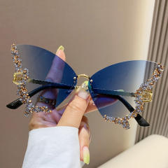 Personality butterfly shape rimless diamond sunglasses