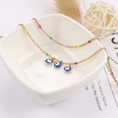 Colorful bead evil eye charm stainless steel anklet
