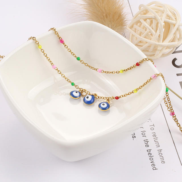 Colorful bead evil eye charm stainless steel anklet