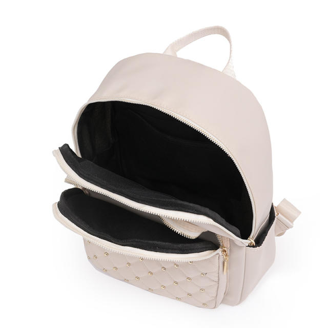 Casual quilted plain color women nylon backpack