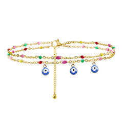 Colorful bead evil eye charm stainless steel anklet