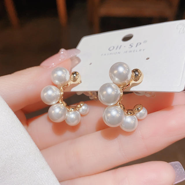 925 needle elegant pearl gold plated copper 925 needle hoop earrings