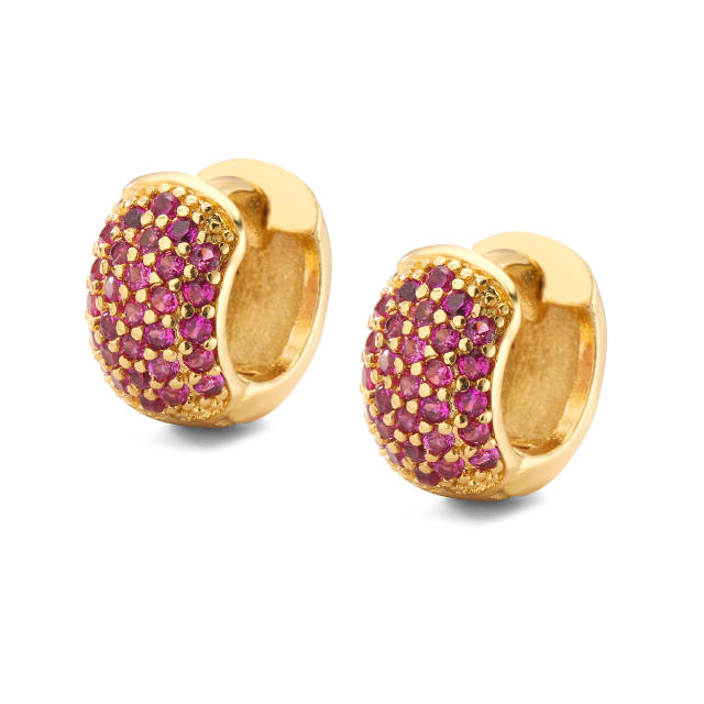 Delicate pave setting color cubic zircon gold plated copper bold huggie earrings