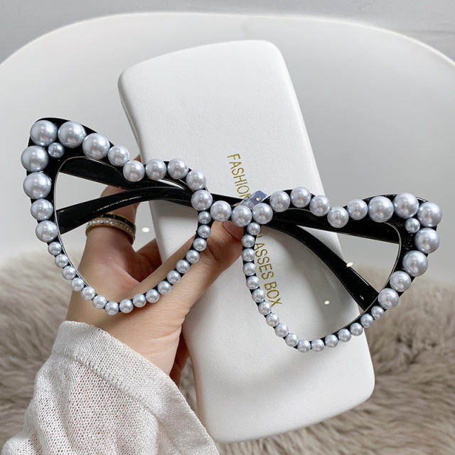 INS pearl bead heart shape funny sunglasses