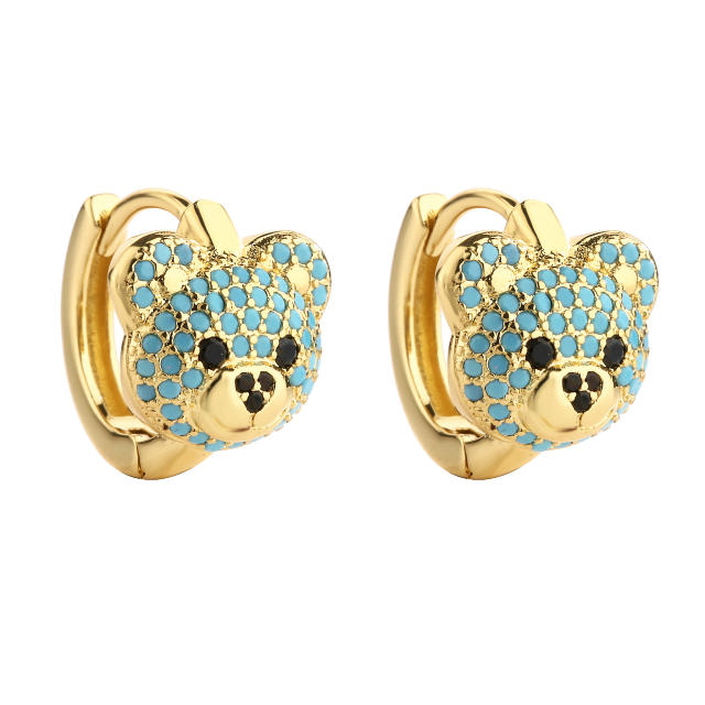 Sweet diamond bear gold plated copper huggie earrings