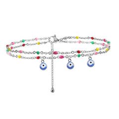 Colorful bead evil eye charm stainless steel anklet