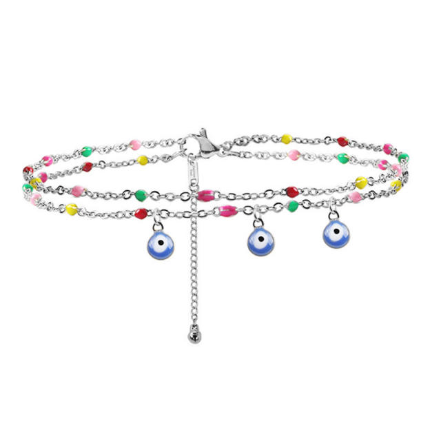 Colorful bead evil eye charm stainless steel anklet