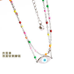 Boho colorful bead evil eye stainless steel anklet