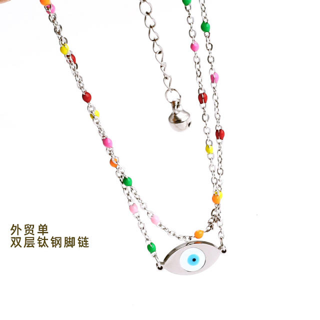 Boho colorful bead evil eye stainless steel anklet