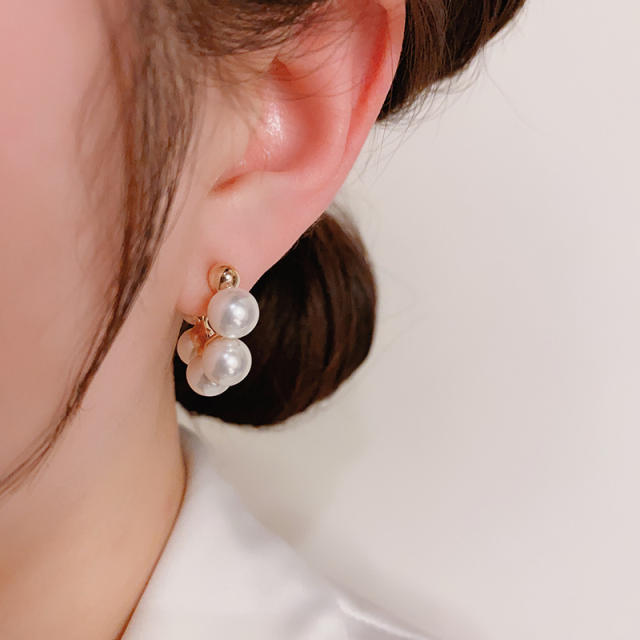 925 needle elegant pearl gold plated copper 925 needle hoop earrings