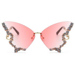 Personality diamond butterfly shape rimless sunglasses