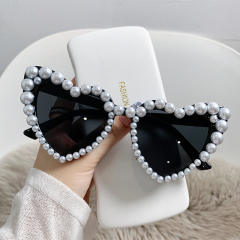 INS pearl bead heart shape funny sunglasses