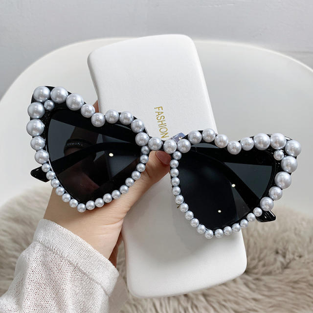 INS pearl bead heart shape funny sunglasses