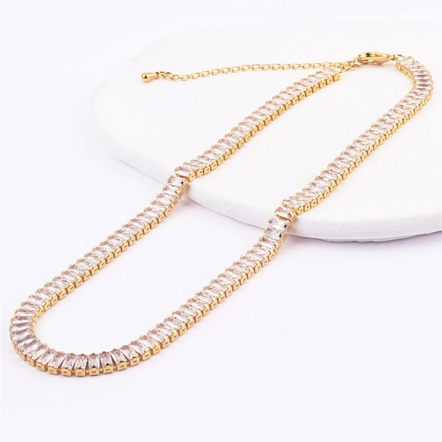 Luxury color cubic zircon gold plated copper tennis chain necklace choker