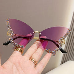 Personality diamond butterfly shape rimless sunglasses