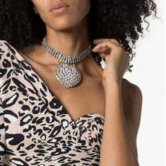 Chunky diamond heart charm choker necklace