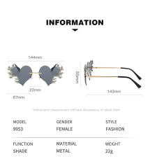 Personality funny colorful rhinestone heart shape rimless sunglasses