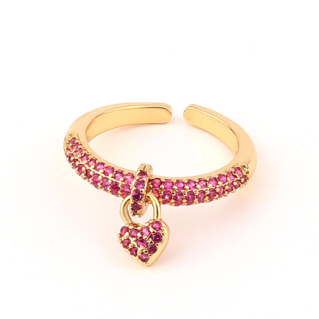 INS full diamond heart charm gold plated copper finger rings