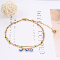 Colorful bead evil eye charm stainless steel anklet