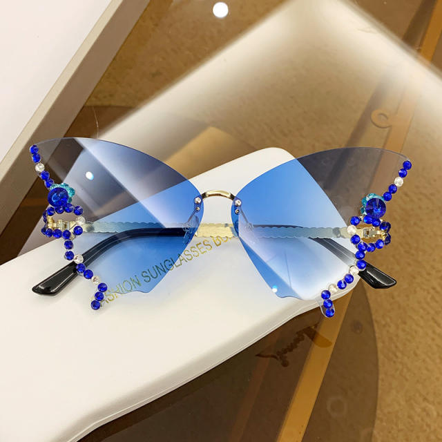 Personality colorful diamond butterfly rimless sunglasses
