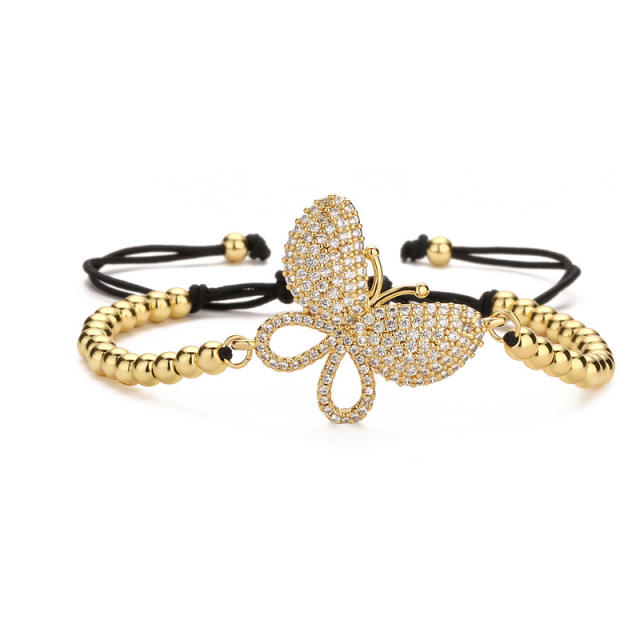 Delicate diamond ball evil eye butterfly gold plated copper bracelet